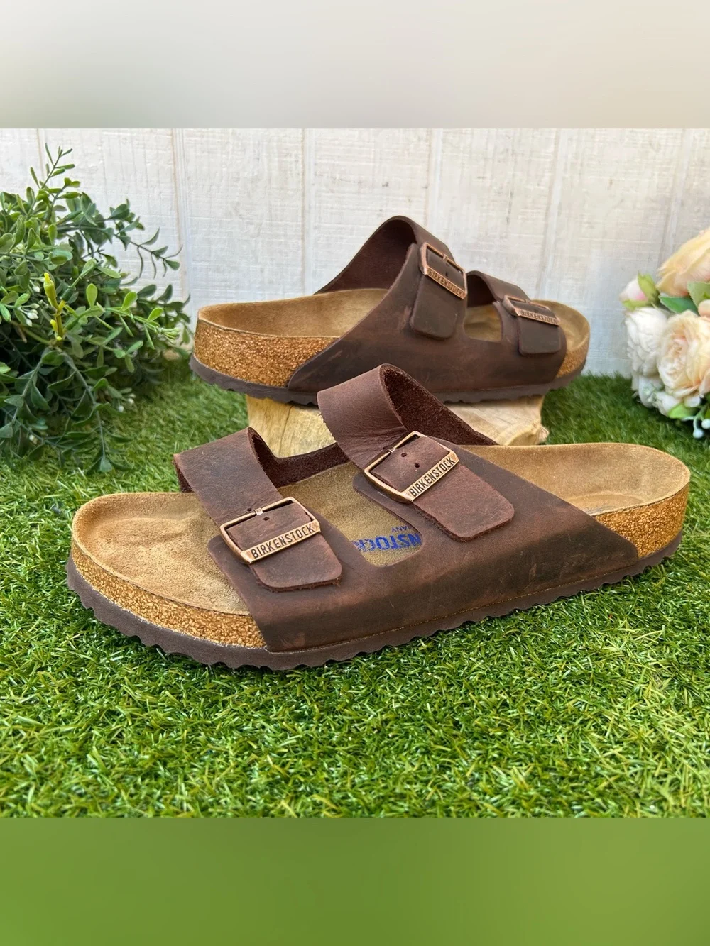 Birkenstock Arizona habana oiled leather men size  45US 12-12.5 gently used